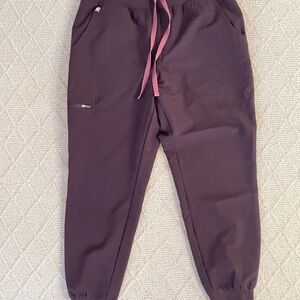 Figs Women's High Waisted Zamora Jogger Scrub Pants in chocolate brown
